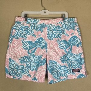 Vineyard Vines Shorts Adult Medium Pink Blue Swim Trunks Lined Beach Pocket Men‎